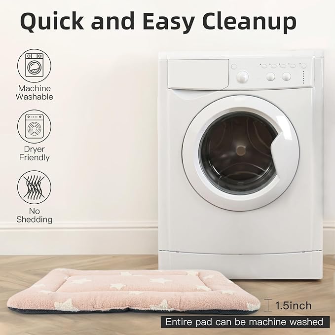 Mora Pets Dog Crate Pad Kennel Bed Crate Mat for Small Dogs Washable Cute Star Pet Bed for Dog Cage Ultra Soft Flat Puppy Cat Kitten Pillow Cushion for Sleeping Anti-Slip Pink 24 x 18