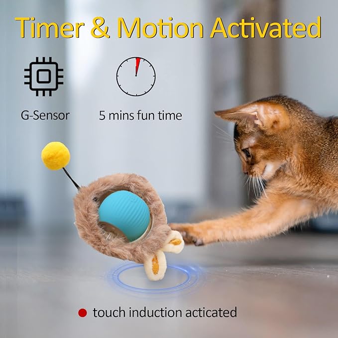 Interactive Cat Toy Ball for Indoor Cats, 2025 New Fast Self Rolling Ball Cat Toy on Carpet, Smart Interactive Automatic Cat Toy Ball for Gifts for Indoor Cats, Moving Cat Toy Ball-Plush Style(Blue)