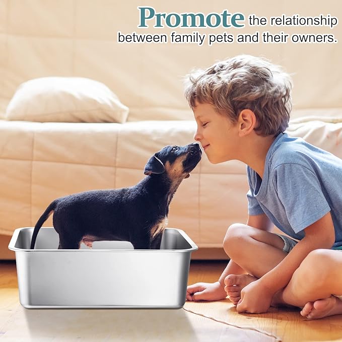 Gerrii 3 Packs Extra Large Stainless Steel Litter Box for Cat with High Sides, Non Stick Smooth Surface, Easy to Clean for Cat Bunny(17.7 x 13.8 x 5.9)