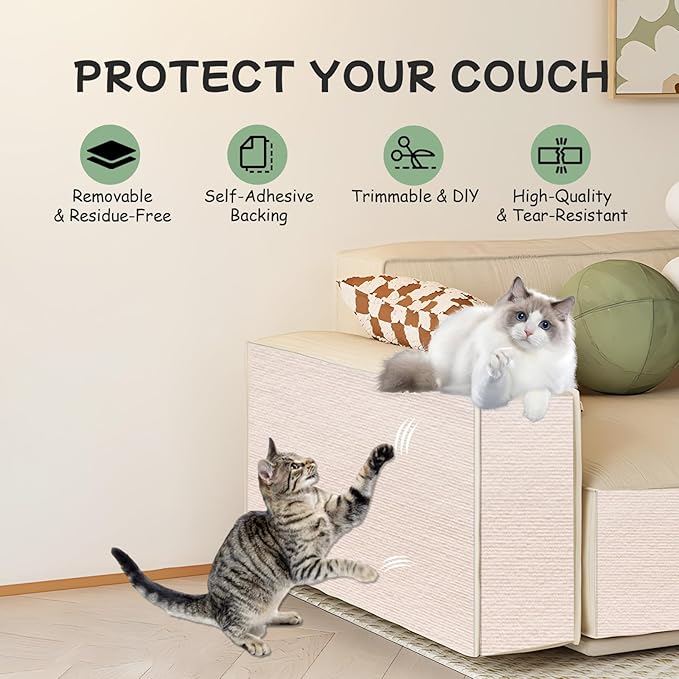 Furniture Pet Protectors Sofa Protector for Cats Couch Corner Protectors for Cat Scratch Furniture Protector Corner Beige 15.8"×78.7"