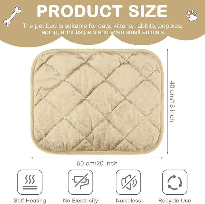 4 Pack Self Heating Cat Pad Self Warming Dog Mat Reflects Body Heat Extra Warm Thermal Pet Pad Washable Dog Cat Bed Crate Bed Mat Blanket(Beige,16 x 20 Inch)