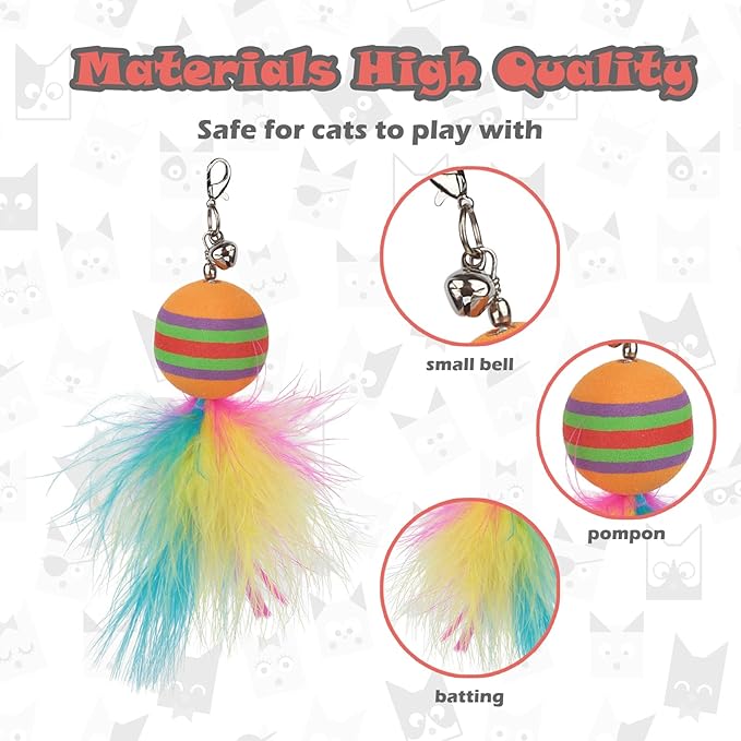 Cat Toys for Indoor Cats,Interactive Cat Toys for Bored Indoor Adult Cats 7 Pack Cat Teaser Cat Toys, 2 Pack Flexible Steel Wire and 4 Pcs Replacement Feather Refills with Balls and Birds