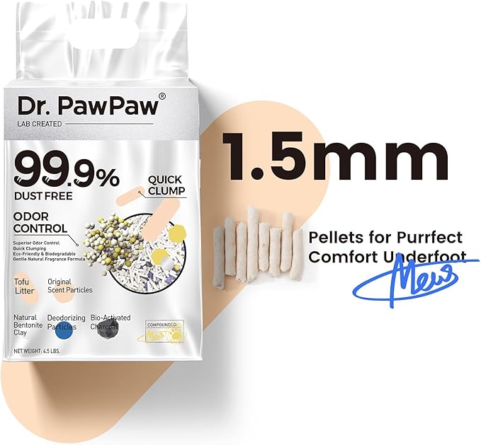 Tofu Cat Litter, Dr. PawPaw Clumping Cat Litter, Natural Tofu Scent 18 lb, Dust-Free Keep Kitty Tidy, Superior Odor Control Keep Step Fresh