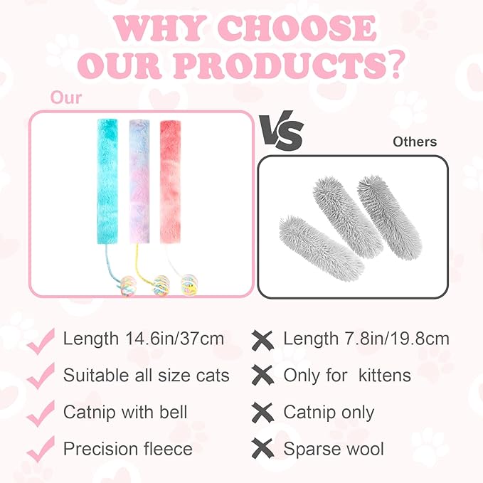 Cat Toy Pillows 3 Pack, Long Catnip Cat Kicker Toys, for Indoor Cats, Interactive Kitten Toys with Bell 14.6in/37cm