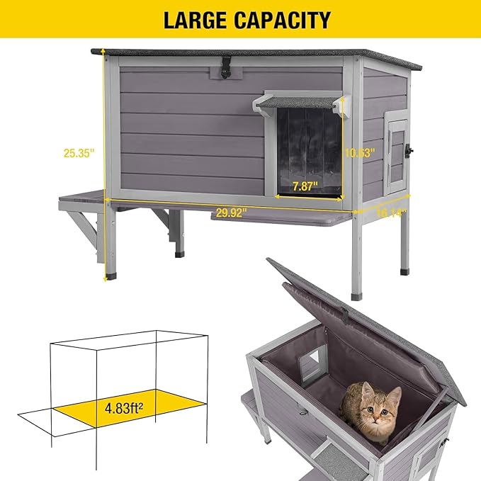 Aivituvin Cat House with Insulated Liner, Large Heated Feral Cats Shelter, Weatherproof Cat Condos for Outdoor Indoor Cats