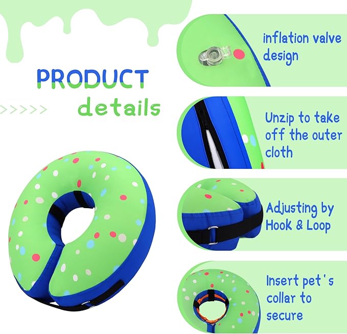 Supet Inflatable Dog Cone Collar for Large Medium Small Dogs, Soft Cone Collar for Dogs Cats, ECollar Doggie Neck Donut Dog Cone Alternative After Surgery