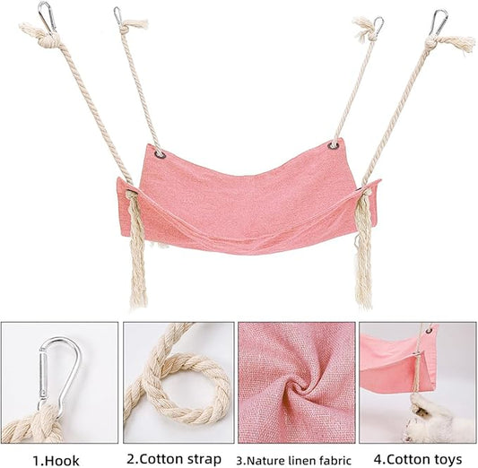 Breathable Linen Cat Hammock in Clean Solid Colors, Minimalist Design for Cages Machine Washable Available in 6 Colors, (Khaki)