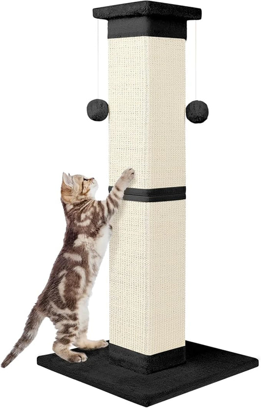 Cat Scratching Post 33 Inch Nature Sisal Cat Scratch Post for Indoor Cats, Large Cat Scratcher Protect Your Furniture, Black