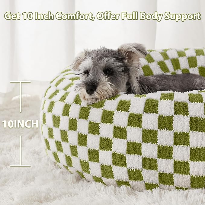 BFPETHOME Donut Dog Bed Medium Size Dogs, Cute Medium Dog Bed for Puppy and Kitten, Round Calming Pet Beds with Non-Slip Bottom, Machine Washable,27inch, Green
