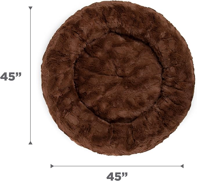 Best Friends by Sheri Original Calming Donut Dog and Cat Bed, Lux Faux Fur, Dark Brown, XL (45in x 45in) - Anxiety Relief for Pets Up to 150 lbs