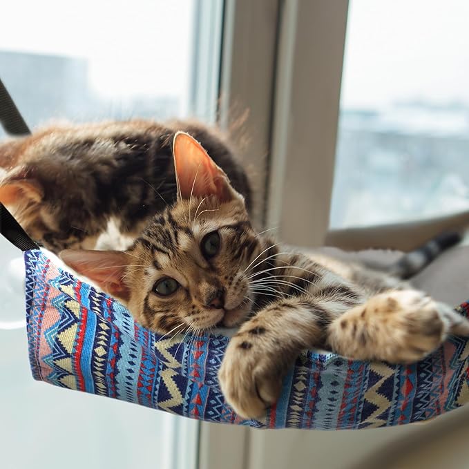 2 Pieces Reversible Cat Hanging Hammock Soft Breathable Pet Cage Hammock with Adjustable Straps and Metal Hooks Double Sided Hanging Bed for Small Dogs Rabbits(Ethnic Pattern,L)