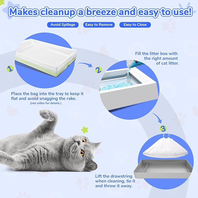 Cat Litter Liners for Pet Scoop Free Crystal Litter Tray, Open/Hooded Litter Pan and Pull-out Litter Box Sliding Drawer, Tear-resistant Disposable Replacement Kitty Poop Bags (15 Count, 37 W x 13 H)