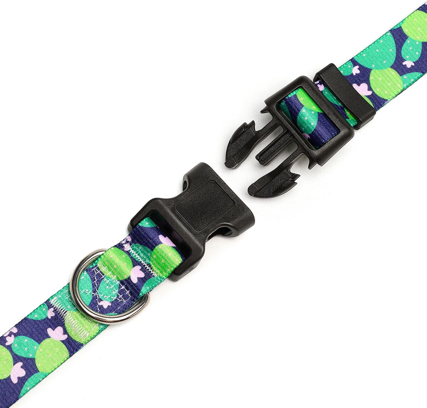 Mercano Adjustable Dog Collar - Special Design Patterns, Soft Nylon Comfortable Durable Pet Collar for Small Medium Large Dogs (L, Cactus)