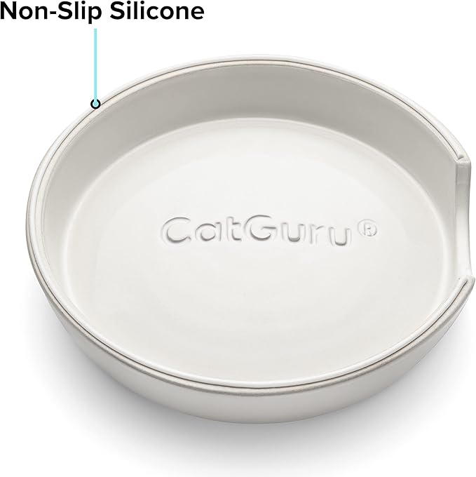 CatGuru Cat Bowls, Whisker Friendly Cat Food Bowl for Indoor Cats, Reliefs Whisker Fatigue, Wide Pet Bowl, Non Slip Pet Feeding Bowls, Shallow Kitten Dish (Ceramic, White)