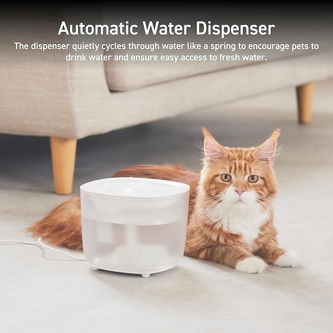 ELECOM Silent Pet Water Fountain for Cats and Dogs, 9dB Ultra Quiet Operation, 2L Capacity, Easy to Disassemble & Clean, 3-Layer Filtration, Wireless Pump, LED Light Modes (White)