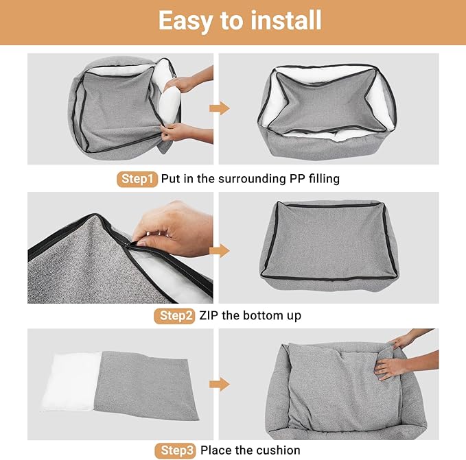 Cosy with Zipper Removable Washable Cover Dog Cat Bed for Medium Small Dogs Large Cats Breathable Non-Skid Bottom Pet Sofa(Grey) 31.5" L x 23.6" W x 10.2" Th