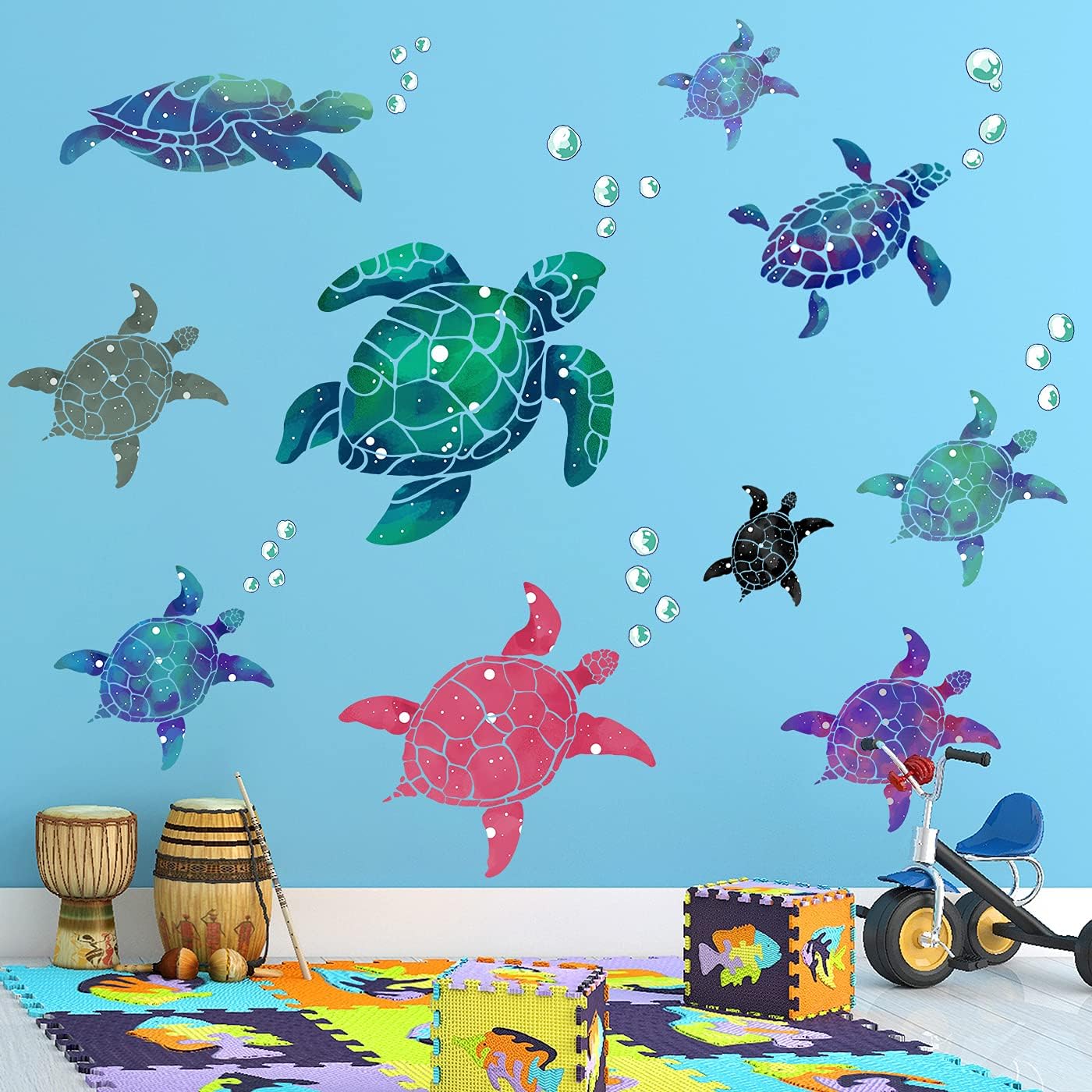 Amaonm Creative 3D Ocean Tortoise Wall Sticker Removable Under The Sea Animal Wall Decals Sea Turtle Peel and Stick Decor for Kids Baby Girls Boys Bedroom Bathroom Living Room Nursery Decoration