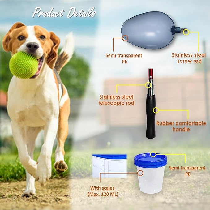 QMARK Telescopic Urine Collector, Reusable Dog Urine Sample Catcher, Cat Pee Stick for Veterinary Supplies. with 2 Spoons and 2 Collection Cups