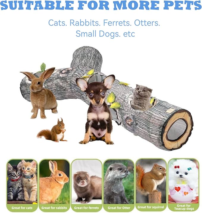 Cat Tunnels for Indoor Cats, Tree Trunk Cat Tunnel Toys, Cat Stuff Accessories for Large Cats Kitten and Other Small Animals to Chase and Play, Foldable & Easy to Store, Cat Tube Toys L 59"