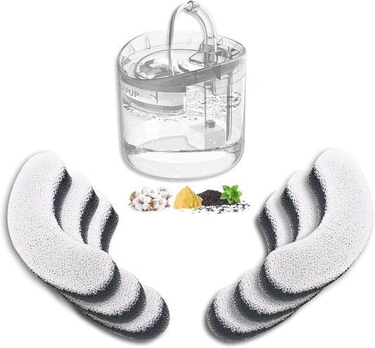 Cat Water Fountain Filter Replacement 6pcs Cat Fountain Filter Arc-shaped Washable Pet Fountain Filters with Triple Filtration System Activated Carbon for 1.8L HAPUP Dog Water Fountain