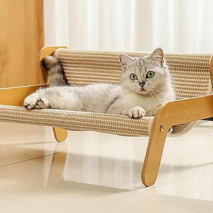 The Claw Lounge, Cat Sisal Chair, 2 in 1 Cats Hammock Lounge, Wear-Resistant Scratching Pad Lounge Chair, Cat-Friendly Summer Breathable Fabric for Indoor Cats (Linen)