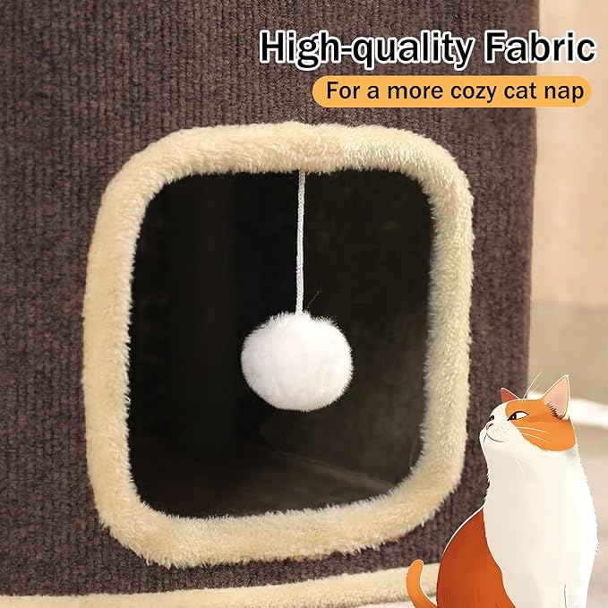 Empet Cat House for Indoor Cats Beds, Multi-Level Cat Condo, Foldable Cave Bed Brown, (3-Level)