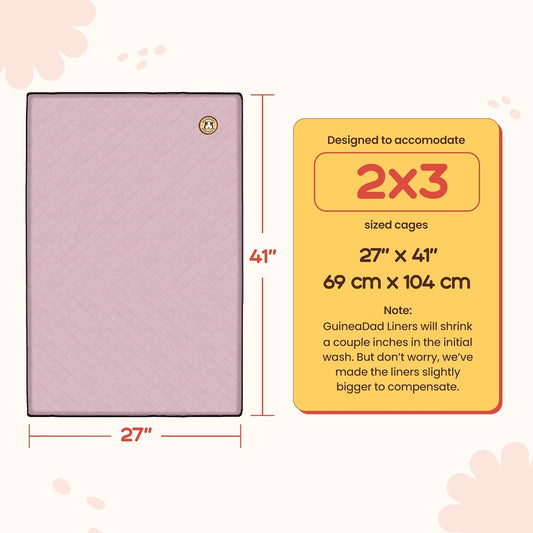 GuineaDad Premium Liner – Fleece Guinea Pig Cage Liner – Ultra-Plush Reusable Fleece Bedding with Waterproof Bottom – Extra Absorbent Liner for 2x3 C&C Cage (Blush)