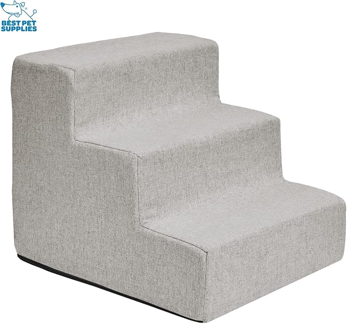 Best Pet Supplies Dog Stairs & Steps - CertiPur-US Made in USA Foam Steps for Small Dogs & Cats, Non-Slip Indoor Balanced Pet Step Support, Dog Ramp, No Assembly, Sand, 3-Step (13.5-inch Height)