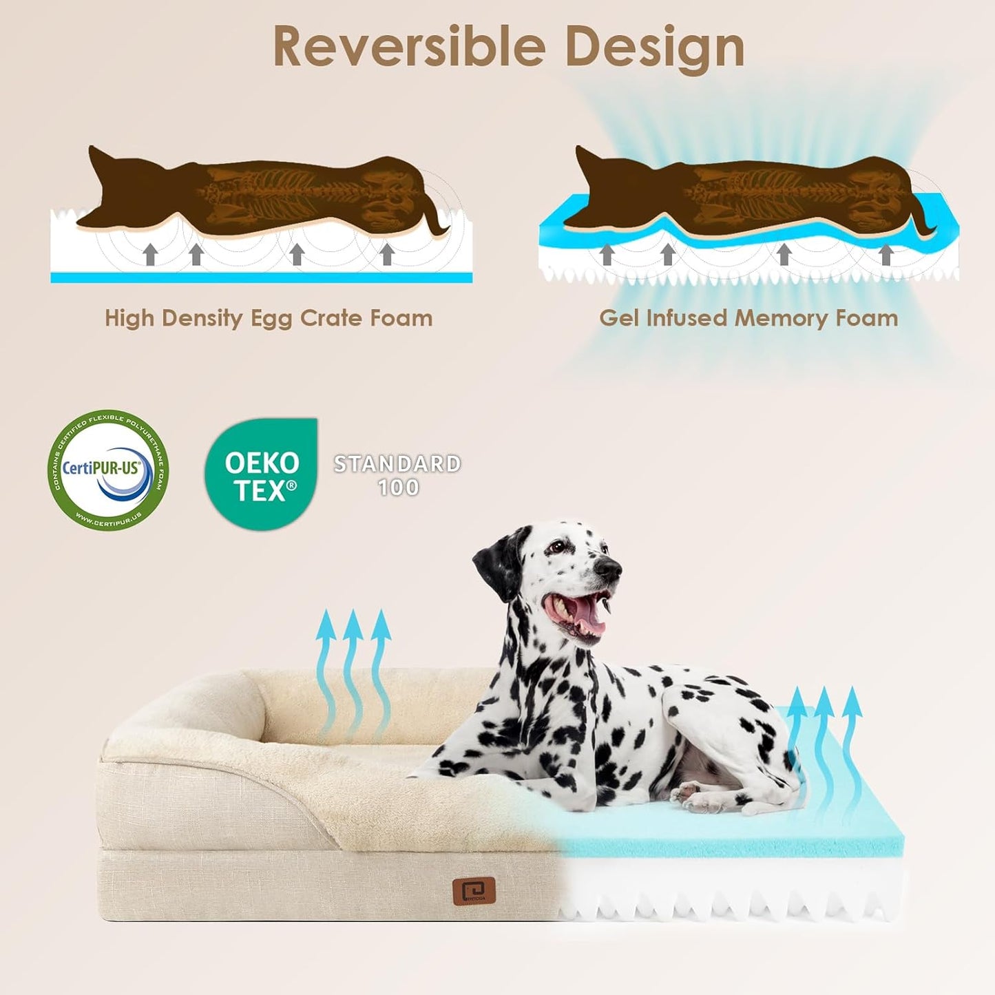 EHEYCIGA Memory Foam XL Dog Bed for XLarge Sized, Extra Large Orthopedic Dog Sofa with Sides and Waterproof Liner, Washable Bolster Pet Bed Couch with Removable Cover, 42x30x7.5 Inch, Beige