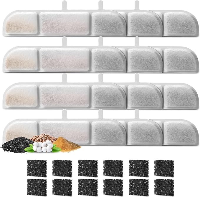 12 Packs Replacement Filters for 84oz/2.5L Fursink Pet Water Fountain, ZEKIRY Cat Water Fountain Filter, Triple Filtration Pet Fountain Filter Replacement(12 Filters & 12 Sponges)