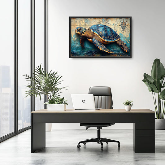 Large Nautical Turtle Wall Art for Living Room, Coastal Ocean Canvas Oversized Wall Decor, Beach Aesthetics Framed Pictures Painting Print Artwork for Bedroom Office 36L" x 24W"