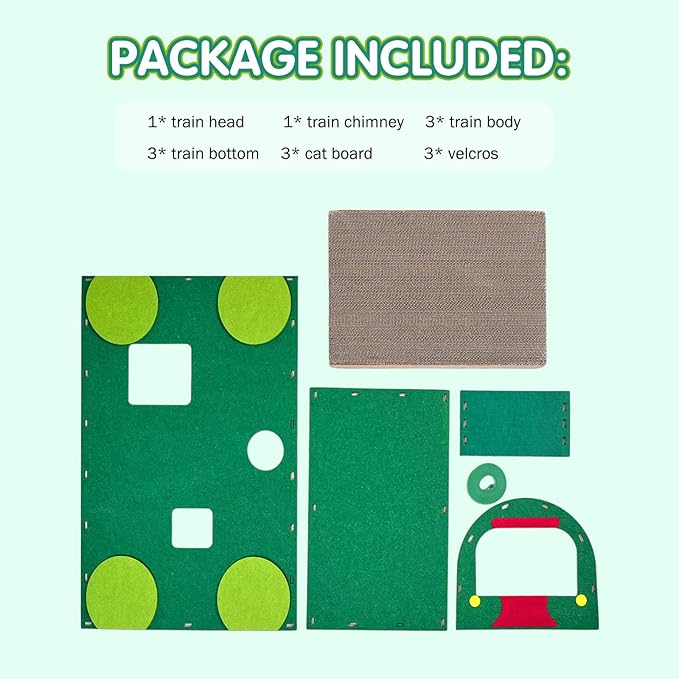 Cat Tunnel Train with Scratching Board, Cat Interactive Toys 51" Non-Foldable Rebound Felt Cute Pet Tube Round Indoor Pet Toy & Hideout for Small Medium Kitten