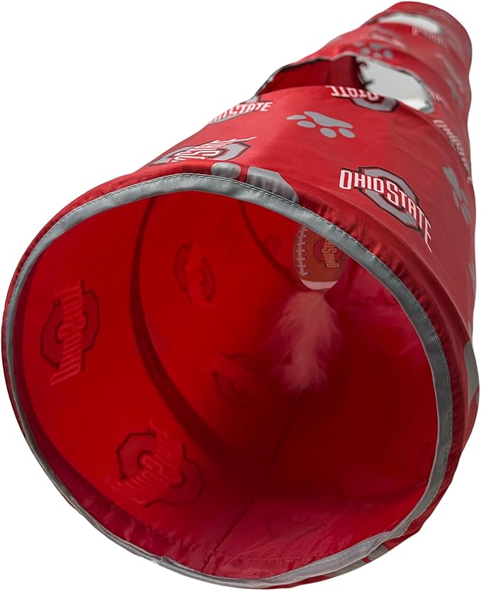 NCAA Ohio State Buckeyes Cat Tunnel Tube Toy with Plush Football Catnip and Feathers