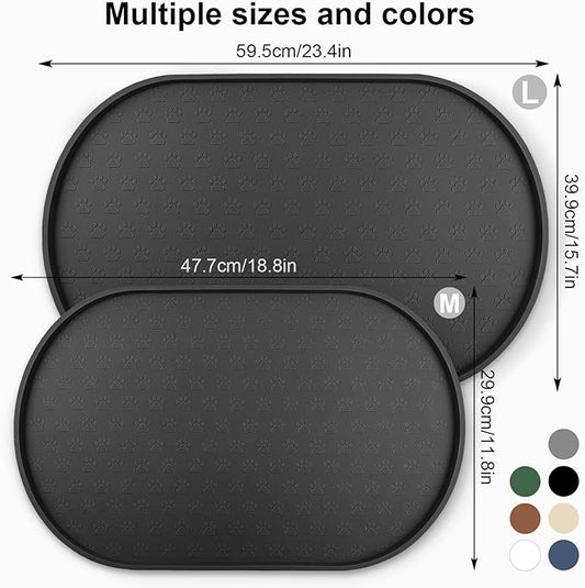 KPWACD Pet Feeding Mat for Dogs and Cats, Silicone Dog Placemat Non-Slip Waterproof Bowl Mats Prevent Food and Water Overflow, High-Lips Puppy Dish Tray Mat Suitable for Large Medium Small Pets, Black