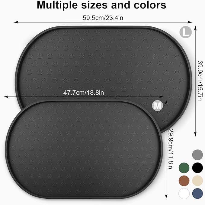 KPWACD Pet Placemat for Dog and Cat, Anti-Slip Waterproof Dogs Feeding Bowl Mat Prevent Food and Water Overflow, Silicone Puppy Dish Mats Suitable for Small Medium Big Pets, Black, 24" * 16"