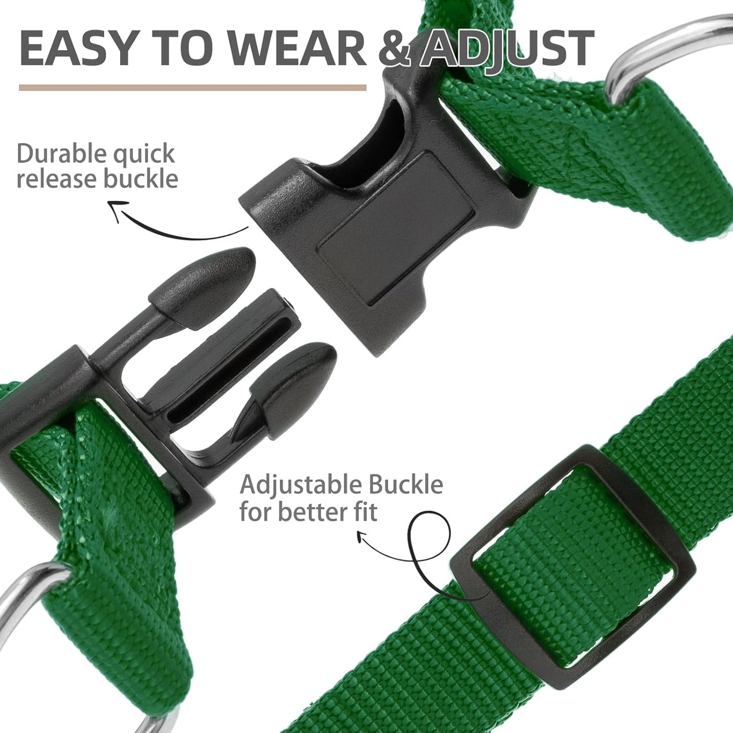 PUPTECK No Pull Dog Harness Soft Adjustable Basic Nylon Step in Puppy Vest Outdoor Walking with ID Tag, Blackish Green, XS