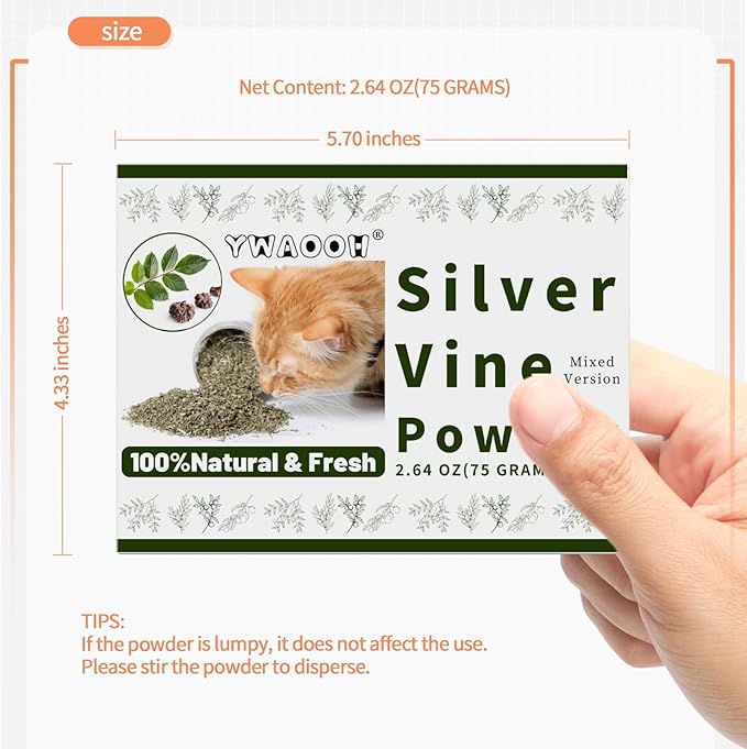 Cat Toys - Blend Silvervine Powder 75g with 5 Pouches, Catnip Alternative, 100% Natural Silver Vine Gall Fruit Powder & Silvervine Leaves, Suitable for All Cat Ages