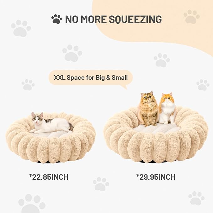 Cute Round Washable Cat Donut Bed Cushion Soft Fluffy Pet Bed Calming Donut Dog Bed Mat for Medium Large Indoor