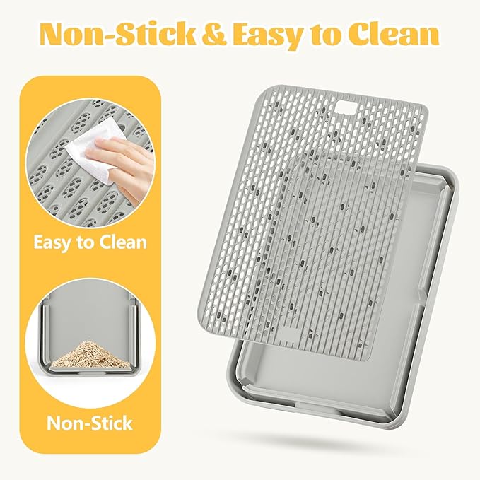 Litter Box Step, Cat Step/Ramp/Catcher with Filter Function, Easy to Clean, Ideal for Kitten & Elderly Cats (Light Grey)