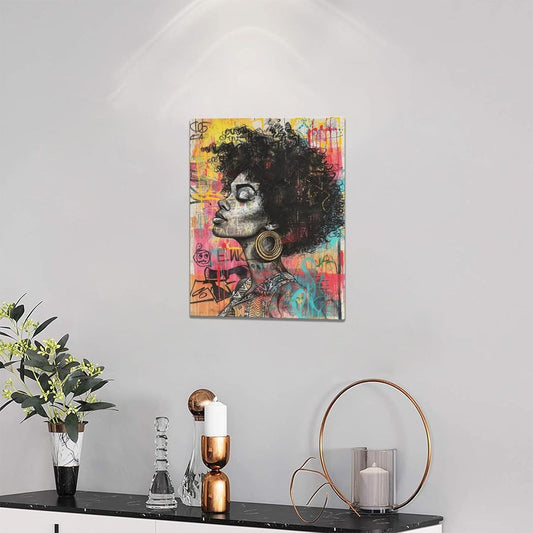 Quorin African American Wall Art Banksy Graffiti Black Woman Pictures Black Girl Wall Decor Canvas Print Painting Artwork for Bathroom Living Room Bedroom 12"x16"