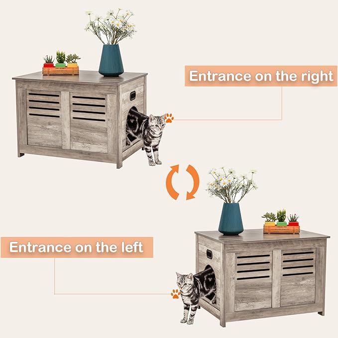 DINZI LVJ Litter Box Enclosure, Flip Top Litter Box Furniture, Hidden Cat Washroom, Wooden Cat House, End Table, 31.5" L x 19.7" W x 19.7" H, Good Ventilation, Easy to Assemble, Greige