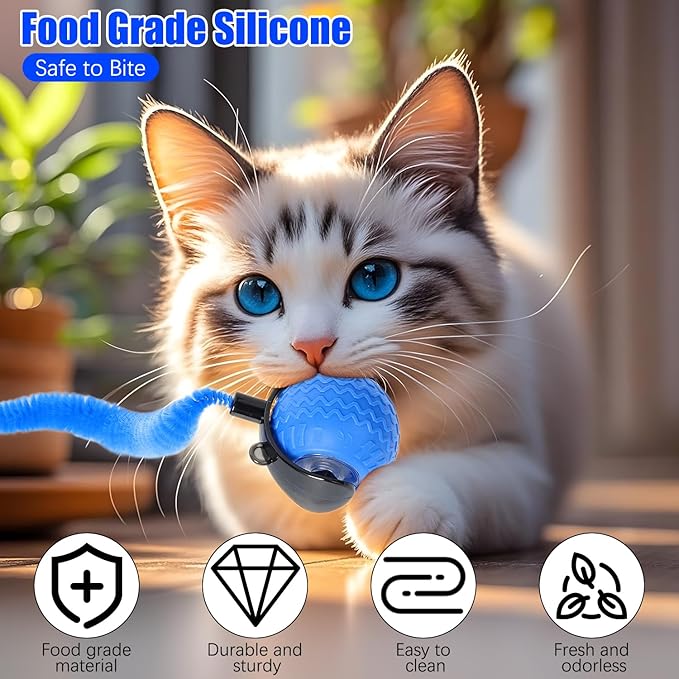 Cat Toys for Indoor Cats, Interactive Cat Toys for Bored Indoor Adult Cats, Automatic Speedy Ball Interactive, Electronic Rollie Pet Chase, Smart Interactive Tail Balls for Kittens (Blue)