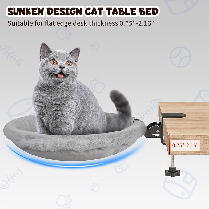 Cat Hammock Bed, 90° Foldable Cat Desk Bed, Adjustable Kitten Beds Up to 44 LBS, Durable Ergonomic Desk Cat's Beds Mount, Washable Soft Fabric Pet Desks Nest Beds for Home, Office, Room and Study