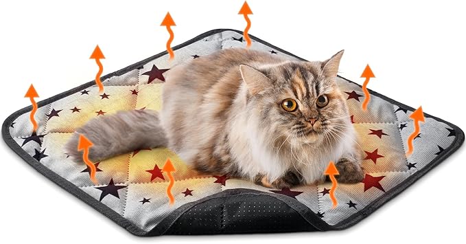 Self Warming Cat Bed Self Heating Dog Mat Star Pattern Warm Thermal Pet Pad Reflects Body Heat Washable Soft Puppy Crate Pad Anti Slip Kennel Mat for Pets(Grey,18'' L X 18'' W X 0.4'' Th)
