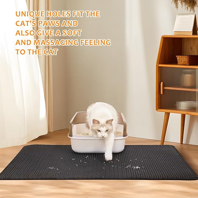 22"x30" Cat Litter Mat, EVA & Fabric Double Layer Design Waterproof Bottom Cat Litter Mat, Anti-slip Litter Box Mat, Easy To Catch Pet Litter, Easier To Clean, Washable, Soft on Paws, Black