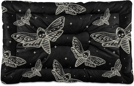 Gothic Skull Butterfly Moth Pet Bed Cute Dog Bed Mat Absorbing Non Slip Pad Pet Sleeping Mat for Small, Medium, and Large Dogs Puppy Cat 24 in x 18 in