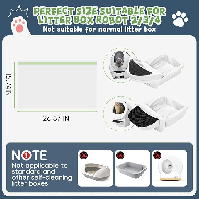 120 Pack Litter Box Robot 3 and 4 Waste Bags, 1.5 Mils Thick Drawstrings Closure Cat Litter Box Bags Liners Compatible with Automatic Self-Cleaning Robot, Replacement Waste Drawer Liners