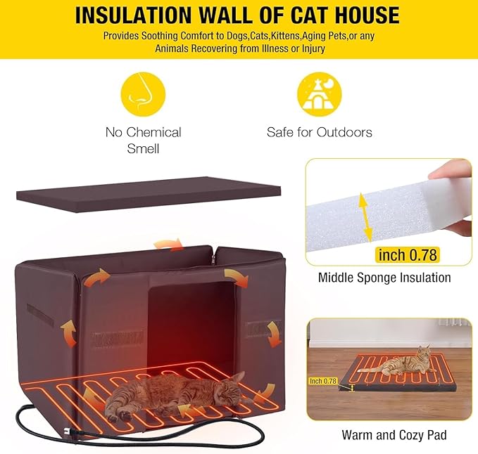 Aivituvin Outdoor Cat House Heated Feral Kitty Shelter with Heating Pad for Winter Dog House Upgrade Insulated Liner for Rabbit,Bunnies,Cats and Dogs,Waterproof
