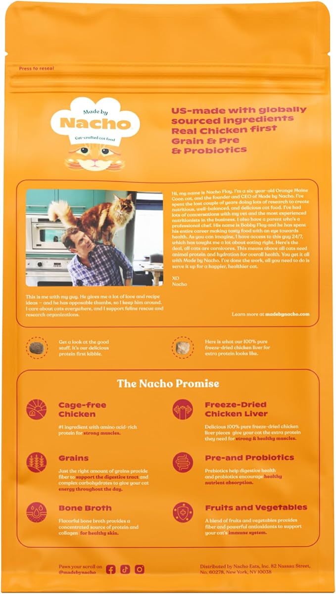 Made by Nacho Dry Cat Kibble 4lb Bag, High Protein Premium Cat Food with Freeze Dried Pieces, Cage-Free Chicken & Duck, Limited Ingredients, Single Bag