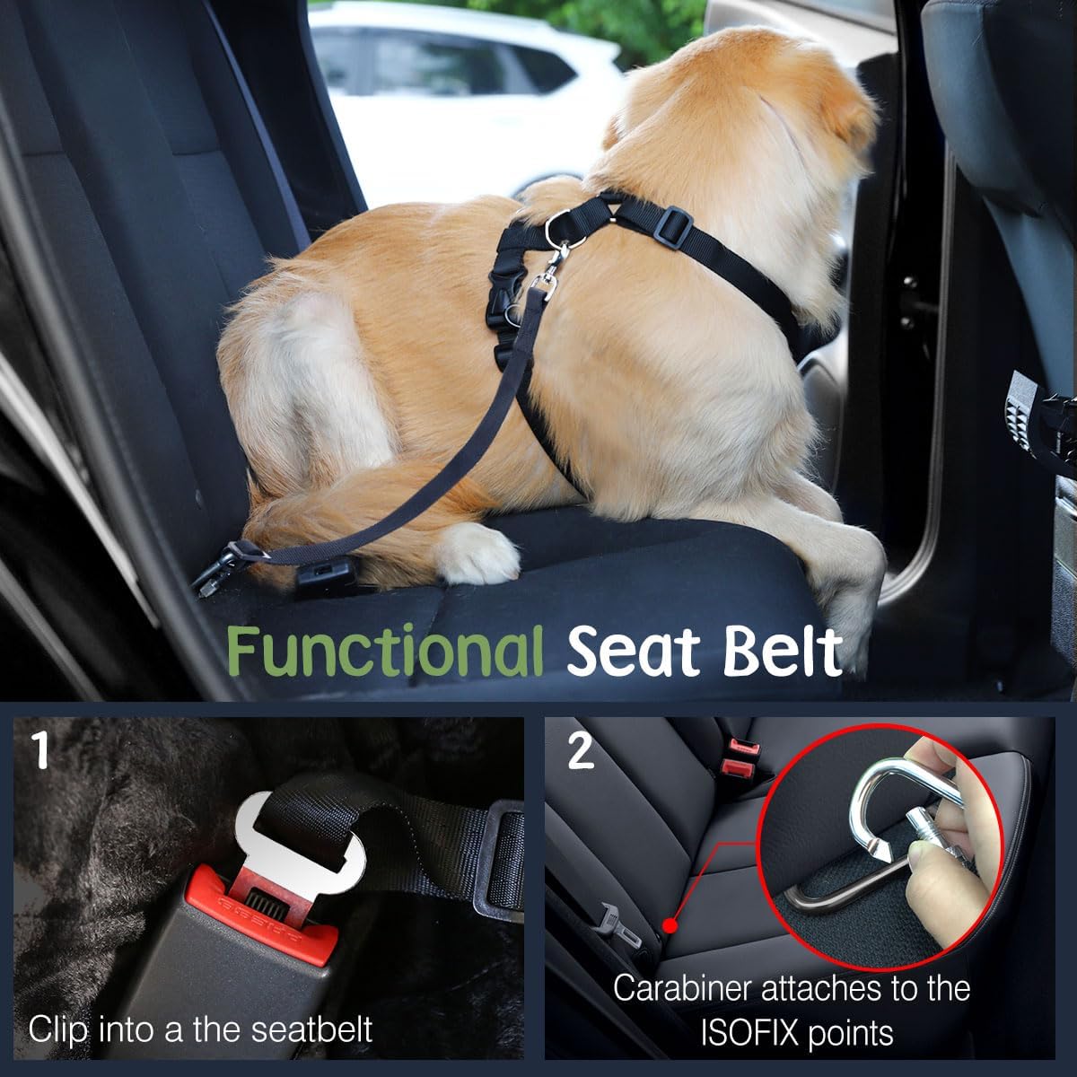 Dog Seat Belt, Safety Vest Dog Car Harness with Adjustable Buckle Dog Seat Belt for Vehicle Nylon Pet Safety Seat Belts Heavy Duty(M, Blue)